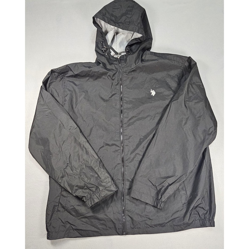 U.S. Polo Assn Mens 3XL Black Windbreaker Jacket Hooded Full Zip Lined Logo